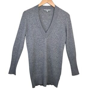 Barrow & Grove Womens Gray VNeck Cashmere‎ Knit Sweater Lightweight SZ XS Preppy